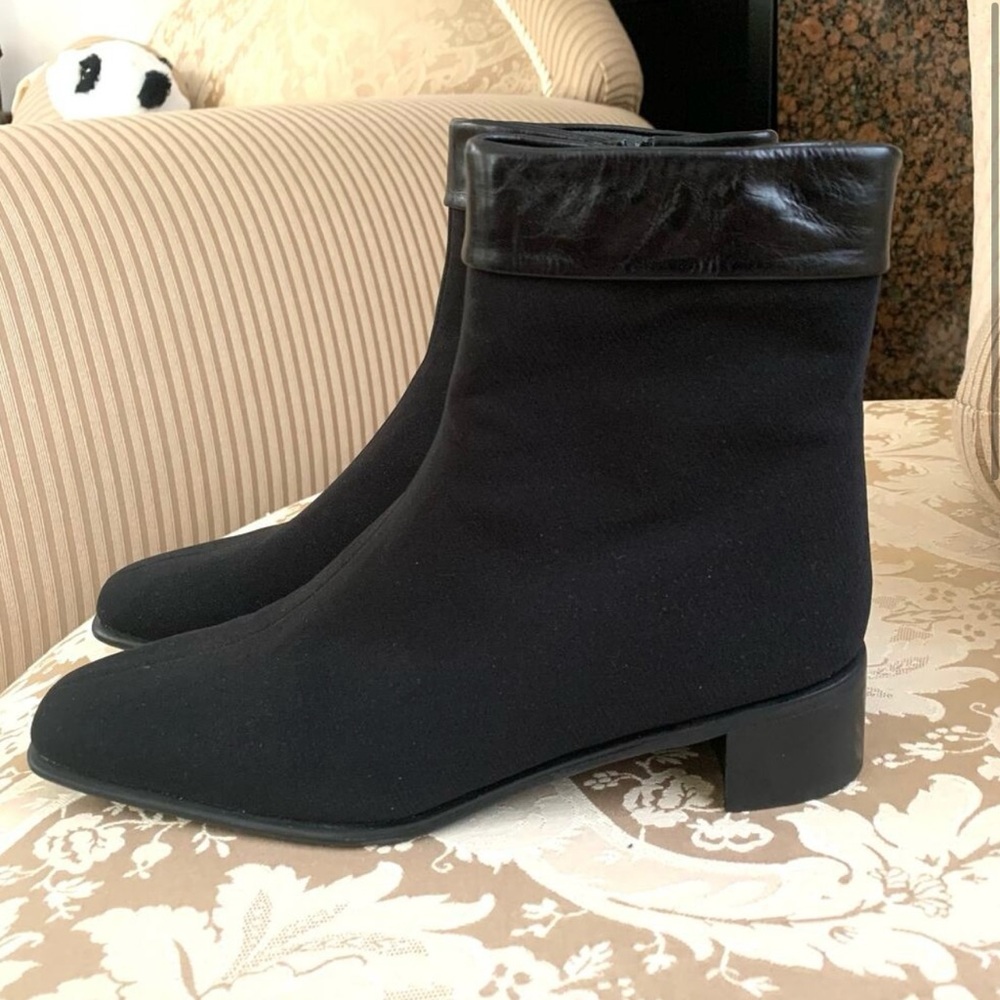 Stuart Weitzman Square Toe Leather Trim Ankle Boots